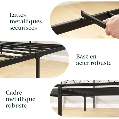 Sommier métal 140x190 noir, rangement 30 cm Zinus Elias Zinus