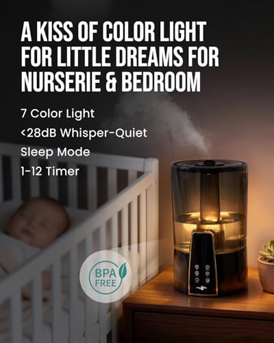 Image of YOKEKON Humidifiers for Bedroom,1.06Gal(4L) Dishwasher Safe Design Easy to Clean,Top Fill,Night Light,Aroma Diffuser,Humidity Control,12H Timer,Sleep Mode,3 Level Mist,360 Nozzle,Home,Nursery,Black