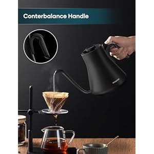 Electric Kettles Gooseneck Electric Kettle 1 Temperature Control Stainless Steel Inner Quick Heating for Pour Over Coffee Brew Tea Boil Hot Water 09L Black