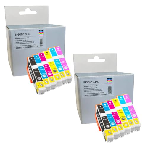 Pack de 12 Cartouches d'encre Compatible pour Epson T24XL - C13T24384011 Eléphant