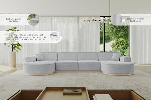 ALTDECOR Ecksofa in U-Form Corner Sofa Bett Eckcouch Couch L-Form Wohnlandschaft Cauchsofa MARI-U2-v1-380x165x81 cm Beige – Bild 7