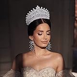 FASNAHOK Tall Crowns for Women Princess Silver Wedding Tiaras with Crystal Cubic Zirconia Large Birthday Party Pageant Hair Accessories Gifts for Women Girlfriend
