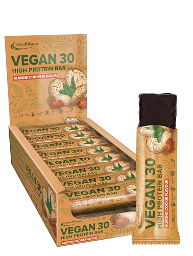 IronMaxx Vegan 30 Proteinriegel - Almond Cookie Flavour 24 x 35g | Veganer High Protein Eiweißriegel zuckerarm, sojafrei und palmölfrei