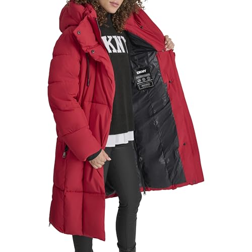 Image of DKNY Women's Hooded Long Down Alternative Puffer Jacket, Black, Large