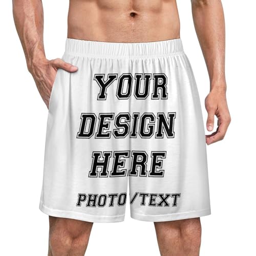 Custom Shorts for Men add Logo Text and Picture Design Fashion Leisure with Pocket Pajama Pants Customized Personalized Summer Comfort Breathable Pajama Shorts Gift 3X-Large White