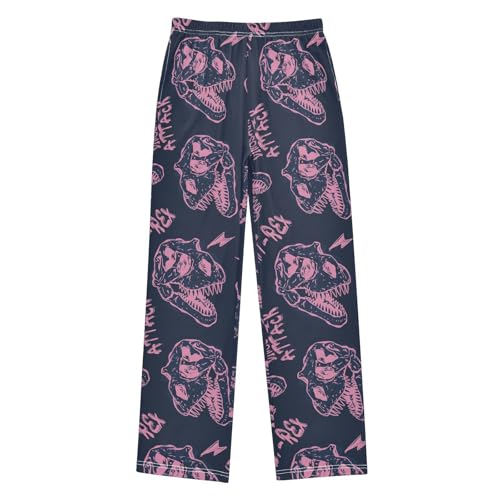 ZZKKO Dinosaur Skull Typography Pink Boys Pants for Kids Jogger Pants with Pockets S-XL
