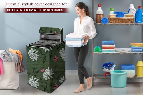 Image of The Furnishing Tree PVC Washing Machine Cover Fully Automatic Suitable for Whirlpool 7.5 kg Top Load 360 Degree Bloomwash Pro 7.5 Green Color
