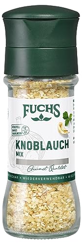 Fuchs Gewürze - Knoblauch Mix Gewürzzubereitung - gerösteter Knoblauch mit Petersilie mit verstellbarem Mahlwerk - 60 g in wiederverwendbarer Mühle