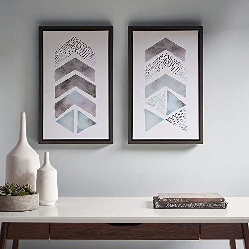 Urban Habitat, This And That 2 Piece Wall Art Gel Coated Canvas, Modern Contemporary Global Inspired Geometric Painting Living Room Accent Décor, Each 13.6" W X 21.6" H X 1.61" D, Blue/Grey #TOP1