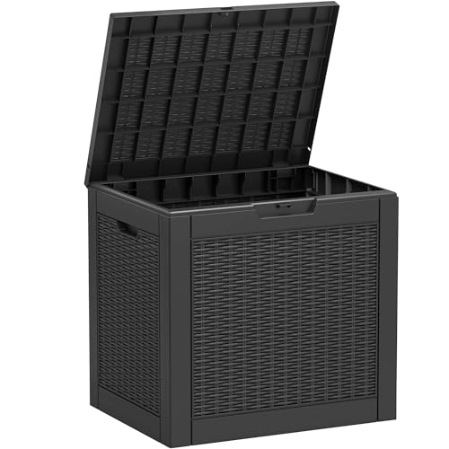 Outdoor Storage Box, Resin Deck Boxes Indoor and outdoor, Waterproof Storage Box Lockable Lid (Black, 35 Gallon)