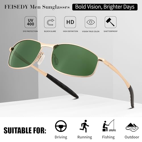 Image of FEISEDY Rectangle Polarized Square Sunglasses for Men Women B2444 | Photochromic, Night Vision, Automatically darken in sunlight, 100% UV400, Driving, Fishing, Climate Pledge Friendly