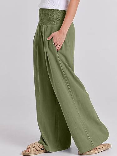 Image of ANRABESS Women Linen Palazzo Pants Summer Boho Wide Leg High Waist Casual Lounge Pant 2026 Beach Travel Vacation Outfits