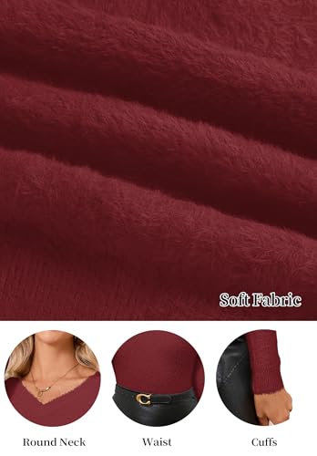 Image of Women's Pullover Sweater Furry Cropped Long Sleeve V-Neck Loose Warm Knit Outwear Casual Sweater Tops