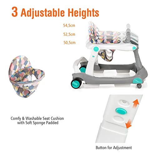 LIFEZEAL Andador 2 en 1, Caminador Plegable con Altura Ajustable 50,5-54,5cm, Andador con Música y Luz para Bebés de 6-18 meses, Desmontaje con un solo toque (Gris) - imagen 4