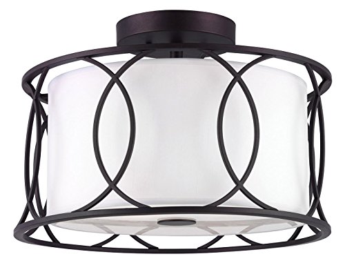 Super Sale 🛒 CANARM ISF320A02ORB Monica 2 Bulb Semi-Flush Mount with White Fabric Shade, Oil Rubbed Bronze
