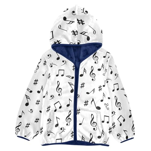CHIFIGNO Black Musical Notes Kids Fleece Zip up Jacket Light Thick Sweatshirt Jacket 3T