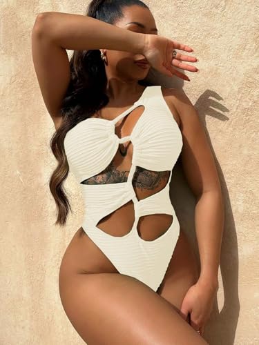 SKAYS Women's Sexy & Cute One Piece Swimsuits with One Shoulder Cutout and Tummy Control2