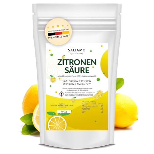 Saliamo | 900 g Zitronensäure Monohydrat E330 Pulver | Lebensmittelqualität | pure Citronensäure | Kochen | Backen | Putzen | Reinigen