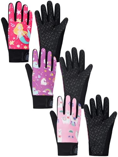 Fourluoo 3 Pairs Kids Cycling Gloves Kids Horse Riding Gloves Motocross for Dirt Bike, BMX, Mountain Bike for Boys & Girls(5-8 Years)