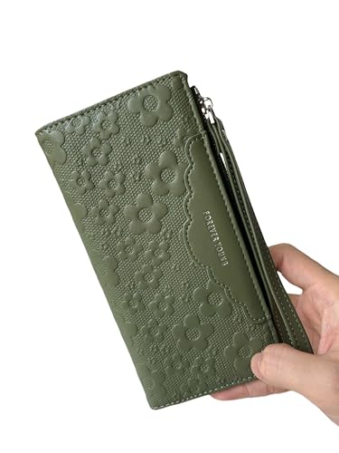 Women's Leather Wallet, Large Capacity Clutch with Phone Holder, Floral Embossed Design, Elegant Travel Purse Wristlet2