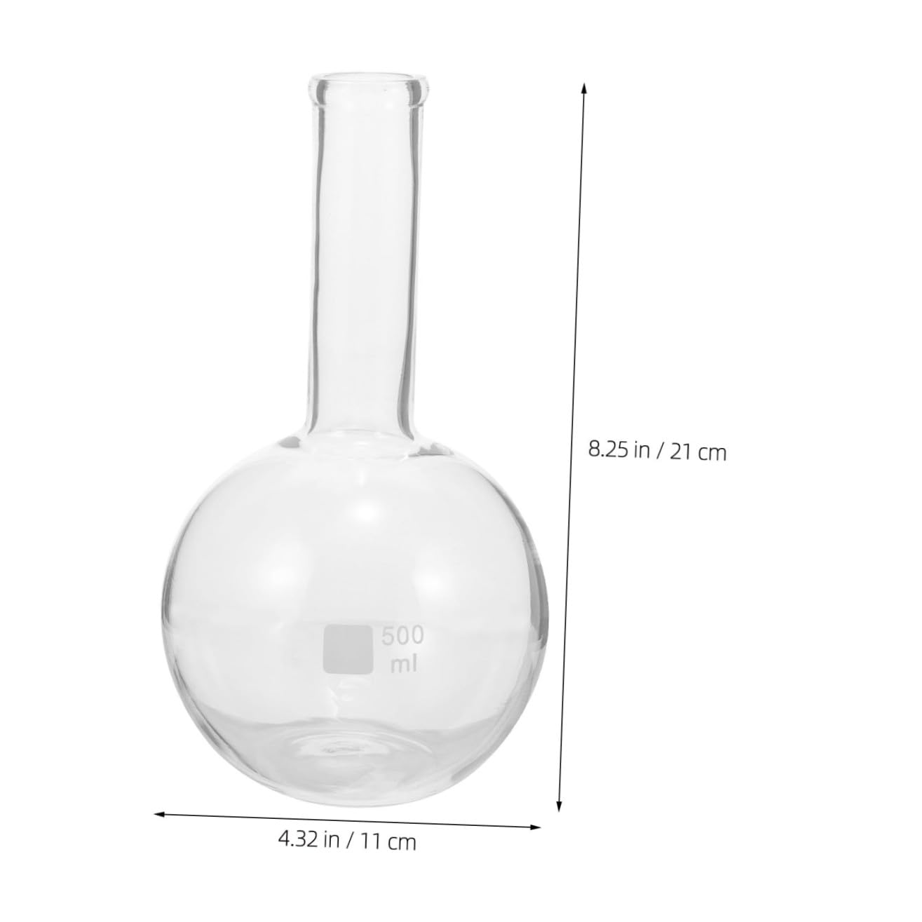 500ml Glass Laboratory Flask with Scale, Long Neck Flat Bottom Distillation Flask for Chemistry Experiments and Scientific Use