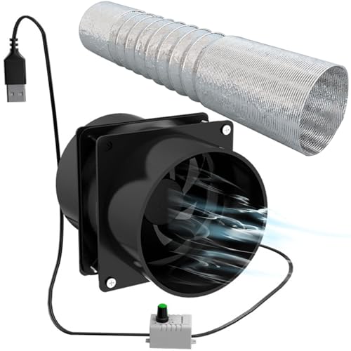 Extractor de aire portátil con manguera de conducto de 3.3 ft ventilador de ventilación ajustable USB potente ventilador de escape de motor sin escobillas de 5 V 2 A para cocina y baño