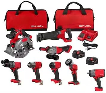 For Milwaukee 3697-27-2967-20 M18 FUEL 18V Lithium-Ion Brushless Cordless Combo Kit with 2 5.0 Ah 7-Tool & 1/2 in. Impact Wrench