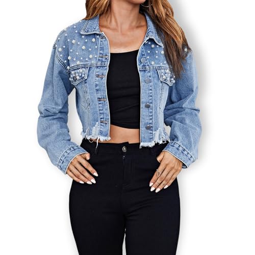 Summer Jean Jacket Women Lightweight Button Down Womens Distressed Denim Shacket Long Sleeve