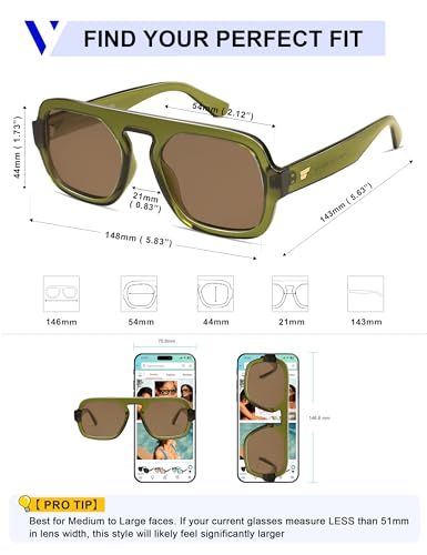 Image of VANLINKER Retro Square Aviator Sunglasses for Women Men 70s Vintage Style Trendy Flat Top Rectangle Sun Glasses VL9826