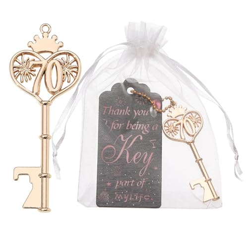 Ouvre-bouteille 70e anniversaire porte-clés pour décoration de table rose