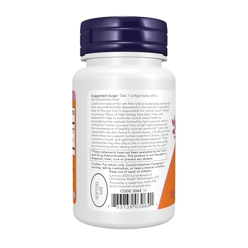 Image of NOW Foods Supplements, Lutein & Zeaxanthin with 25 mg Lutein and 5 mg Zeaxanthin, 60 Softgels
