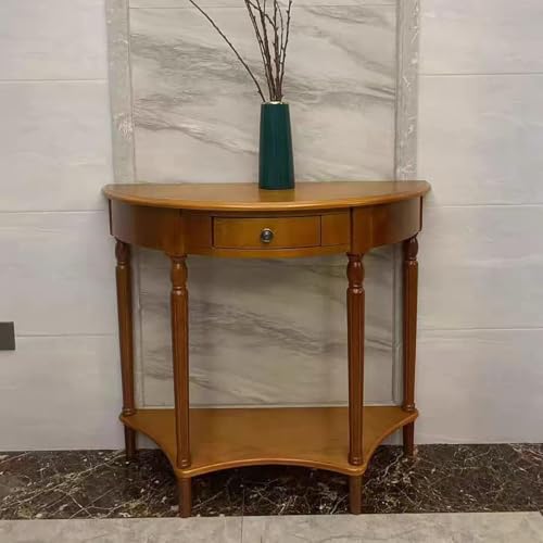Mesa consola de madera maciza con cajón y estante, elegante mesa de sofá para sala de estar, pasillo y decoración de entrada (nogal claro, 23.6 x 11.8 x 31.5 pulgadas)
