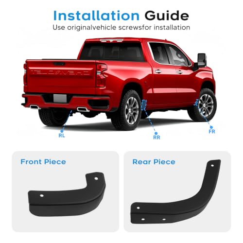Image of Sunsdrew Mud Flap Delete for 2019-2026 Chevy Silverado 1500 - Direct Fit No Drill Mud Guards Delete - Silverado 1500 Exterior Upgrade Accessories - 4pcs Black