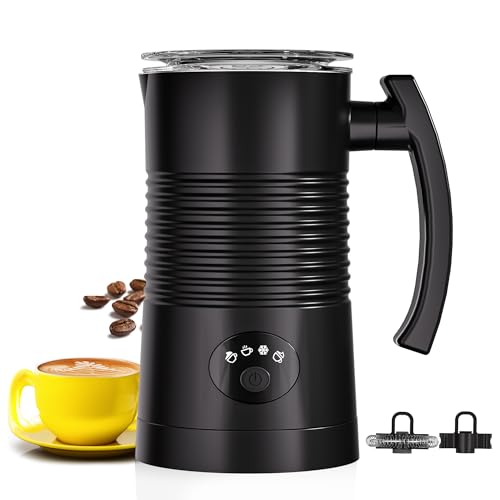 Milk Frother, 4 in 1 Electric Milk Frother and Milk Steamer, 11.8oz/350ml, Warm and Cold Foam Maker for Coffee, Latte, Cappuccino, Macchiato, Hot Chocolate (Black)