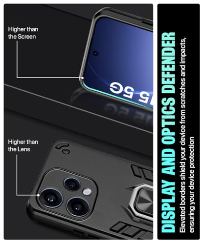 Image of WOW IMAGINE Shock Proof Back Case Mobile Cover for Oppo Reno 15 5G | Back Cover Case (Tough Armor | Hybrid PC + TPU | Ring Holder & in-Built Kickstand | Black)