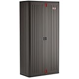 Suncast Commercial Blow Molded Mega Tall Cabinet, Black Storage Shed, Outdoor Use, 4 Shelf