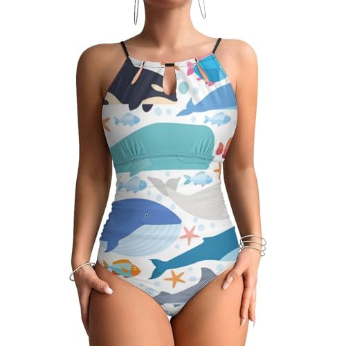 Monokini femme requin baleine à gaine intégrée pour masquer les rondeurs abdominales avec style