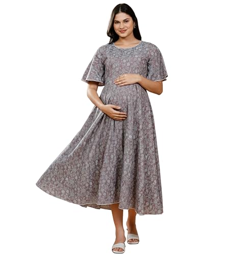 Image of DUMMY SHAPE Feeding Kurtis for Women Cotton Rayon | Printed Pregnancy Flare Kurta with Nursing Zippers to Pre & Post Partum | Maternity Dresses | Gifts for Pregnant Woman