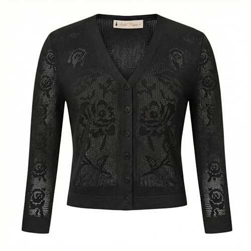Image of Belle Poque Womens Summer Cropped Cardigan Sweaters Lightweight Crochet Bolero Shrugs 3 /4 Sleeve Button Down V Neck Cardigans