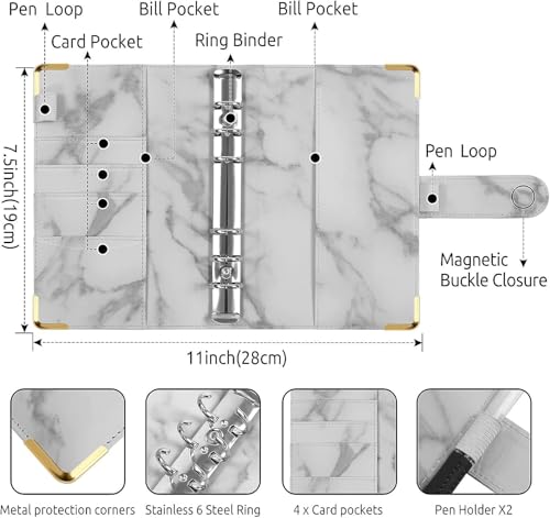 SKYDUE Budget Planner Deutsch, Spar Challenge Für Budget Planer,A6 PU Budget Für Beginner Mit Geld Organizer, Haushaltsbuch Mit Geldfächer, Bugetplaner Deutsch Startset(MarmorGrau)