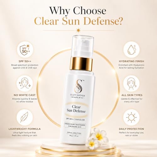 Image of Clear Sun Defense SPF 50++ Sunscreen | Broad Spectrum UVA & UVB Protection | Kakadu Plum, Niacinamide & Hyaluronic Acid | Lightweight, Non-Greasy & No White Cast | 50g