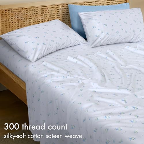RUVANTI 100% Cotton Sheets Queen Size Bed Set - 300 Thread Count Silky Soft Sateen Weave, Cooling, Lightweight & Breathable, 16" Deep Pocket, Durable & Luxury Satin-Like, 4 Piece, Floral Tossed by RUVANTI - Image 3
