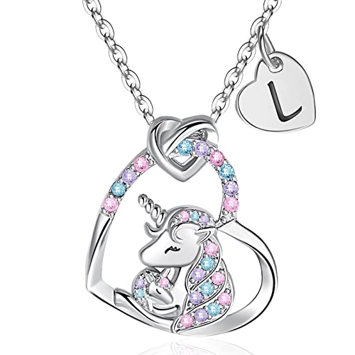 Unicorn Gifts for Little Girls Jewelry - 14K Gold Plated Unicorn Necklace With Initial Personalized Gifts for Preteen Girls Heart CZ Pendant Hypoallergenic Unicorns Jewelry Birthday Gifts for Girls