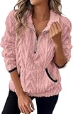 Crsiphee Women's Sherpa Fleece Pullover Half Zip Plush Teddy Fleece Sweatshirt with Pockets Cozy Oversized Winter Outwear for Fall and Winter 2025 Pink L