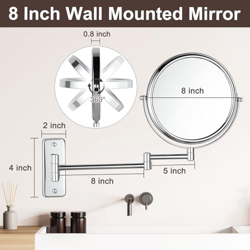DECLUTTR 8 Inch Wall Mounted Magnifying Mirror with 10x Magnification, Double Sided Vanity Makeup Mirror for Bathroom, Chrome Finished by DECLUTTR - Image 5