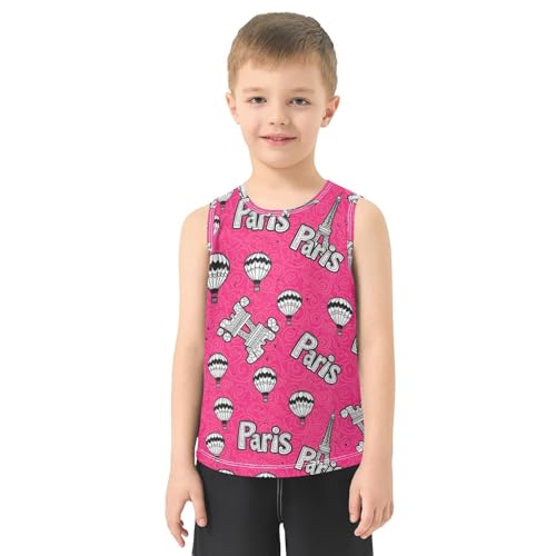 J JOYSAY Paris Eiffel Tower Pink Boys Tank Top Sleeveless Muscle Shirts Quick Dry Workout Active Sport Kids T-Shirts 3-15T2