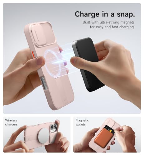 Image of SURITCH for iPhone 16 Plus Case with Magnetic Camera Slide Cover and Adjustable Kickstand, Compatible with MagSafe, Shockproof Bumper Case Slim Protective Cover for iPhone 16 Plus 6.7 Inch, Pink