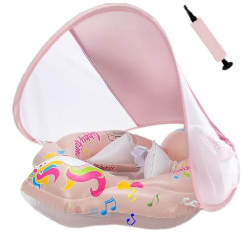 Baby Schwimmring mit abnehmbarem sonnendach,Schwimmhilfe verstellbare Schultergurte,Schwimmtrainer,mit aufblasbarer Swimming Float für ab 3-36 Monate. (Rosa)
