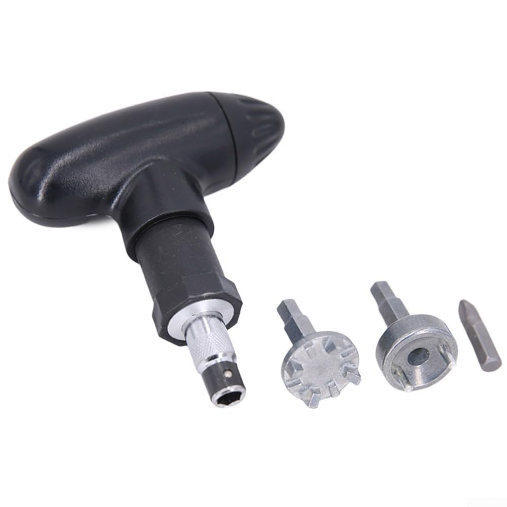 Chiave a cricchetto con manico in plastica e punta a 2 rebbi, in acciaio inox, design compatto, colore nero
