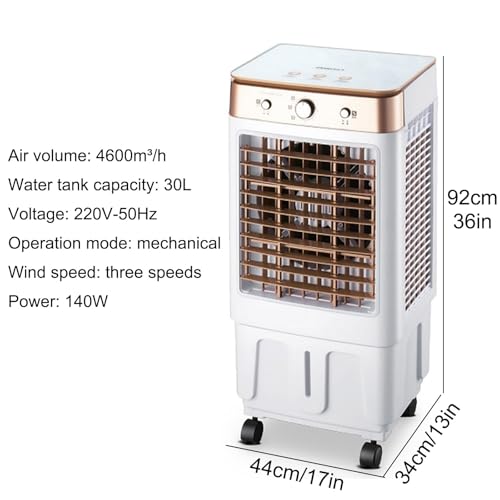 Ventilador Enfriador de Aire evaporativo portátil, Enfriador evaporativo 3 en 1 con Tanque de Agua, 3 velocidades para refrigeración en Exteriores, Patios, garajes e Industria.